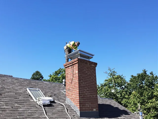 The Villages Chimney Sweep technician measuring a chimney cap in The Villages, FL