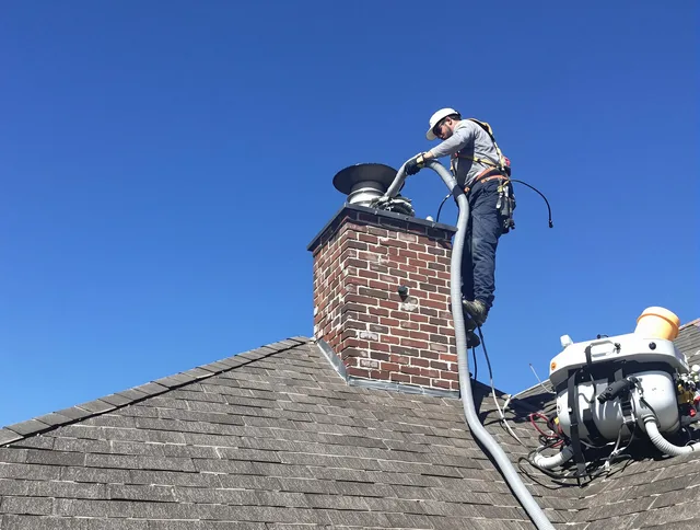 Dedicated The Villages Chimney Sweep team member cleaning a chimney in The Villages, FL