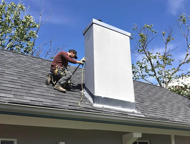 The Villages Chimney Sweep team member finishing chimney construction in The Villages, FL