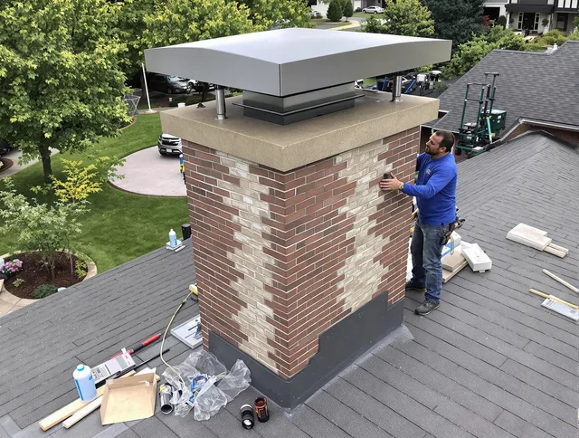 The Villages Chimney Sweep team working on a custom chimney remodel in The Villages, FL