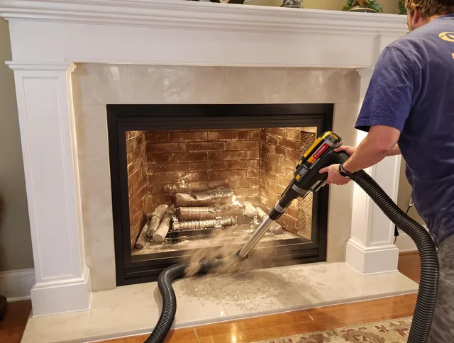 Fireplace cleaning performed by The Villages Chimney Sweep in The Villages, FL