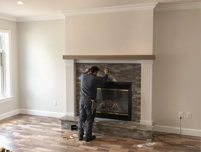 The Villages Chimney Sweep finishing a custom fireplace install in The Villages, FL
